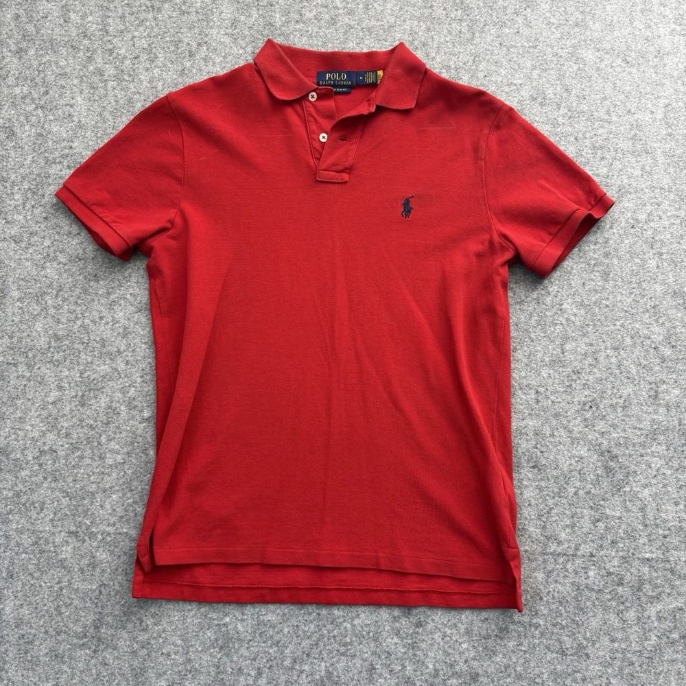 Polo Ralph Lauren Mens Slim Fit Red Short Sleeve Cotton Pique Polo Shirt Size M